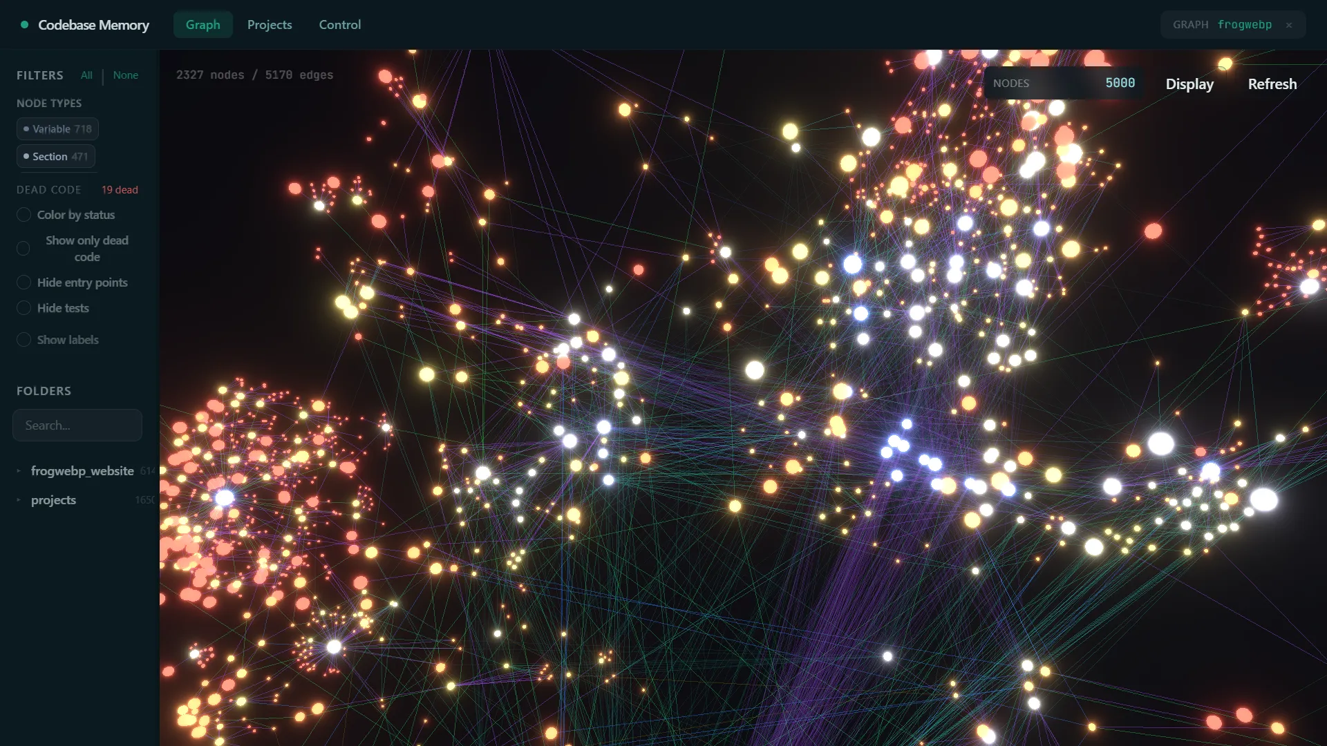 DeusData's persistent knowledge graph view of the same frogwebp codebase