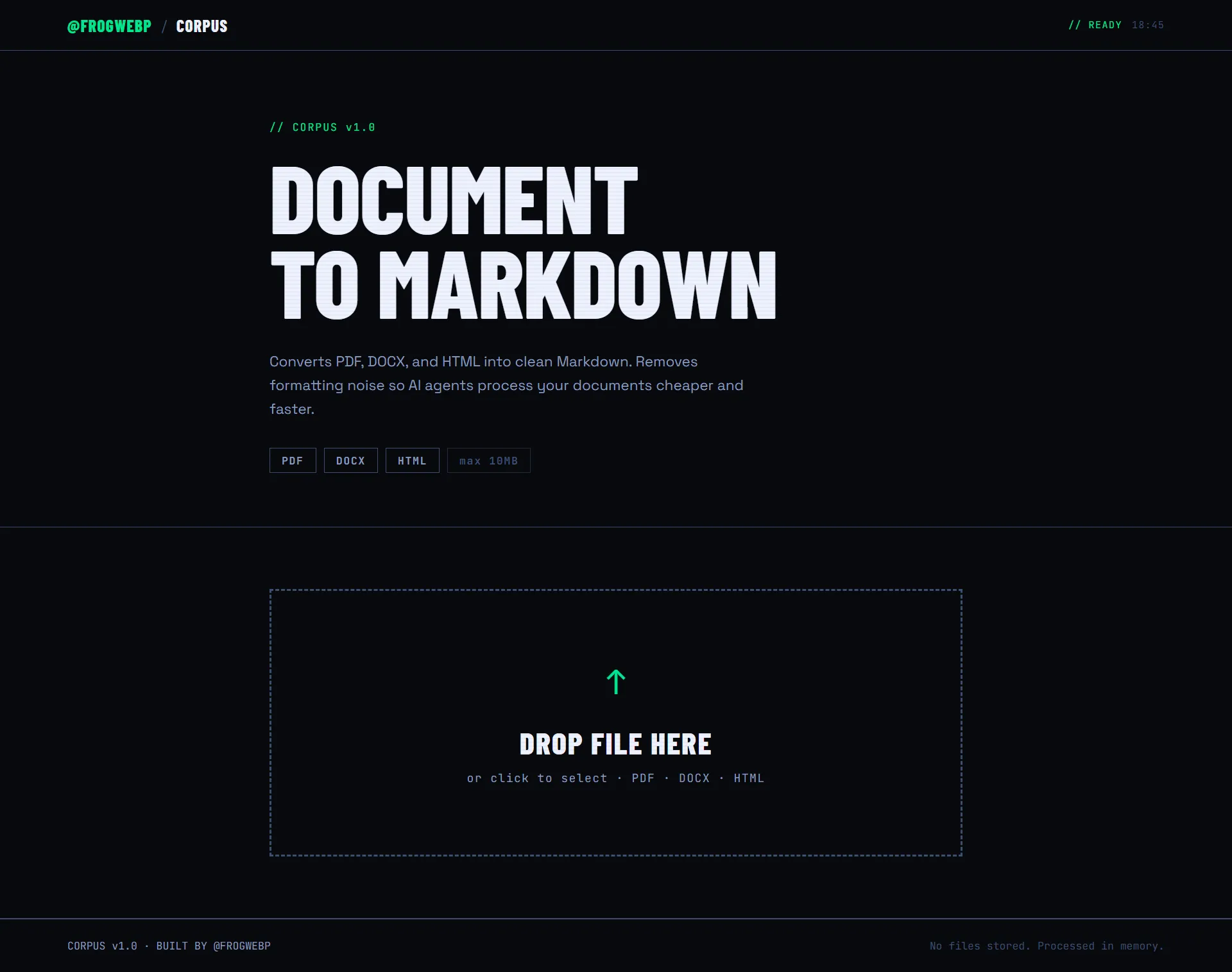 Corpus upload screen